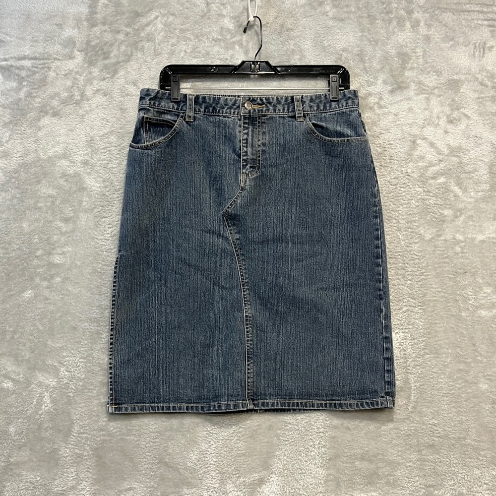 Old Navy Denim Skirt Women 10 Blue Stretch Knee Length Side Slit Pencil